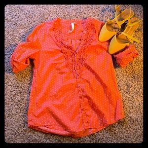 LC Lauren Conrad coral polka dot blouse
